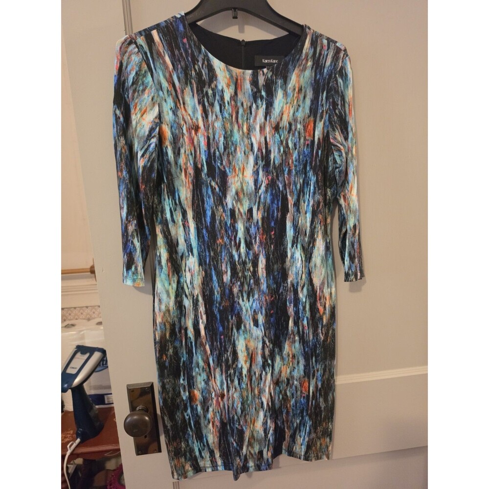 Karen Kane Dress Medium 3/4 Sleeve Blue Rose Print Nwt #29